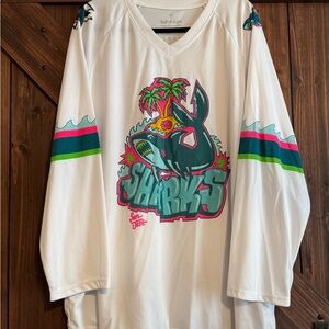White and Green Graphic Long Sleeve Jersey
